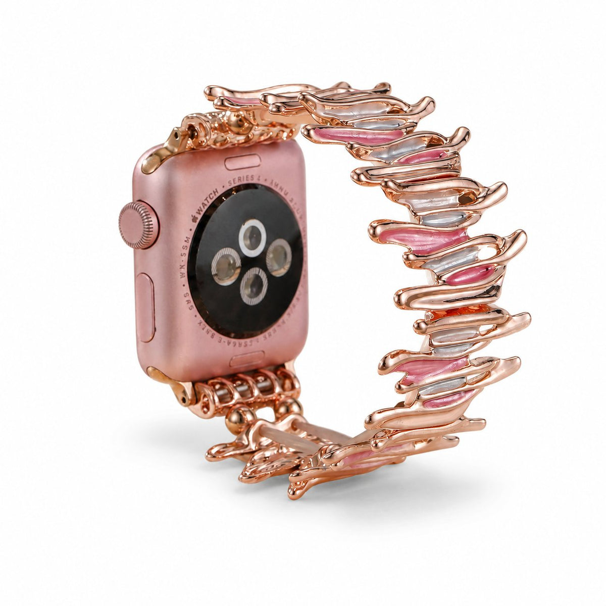 iBandGear Artistic Leaf Metal Bracelet Band for Apple Watch – Oil Color Design - Pink