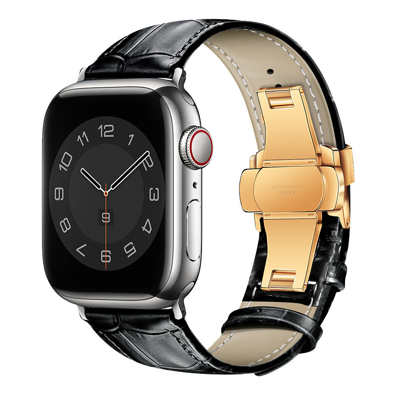 iBandGear Croc-Embossed Leather Band for Apple Watch - Black - Rose Gold