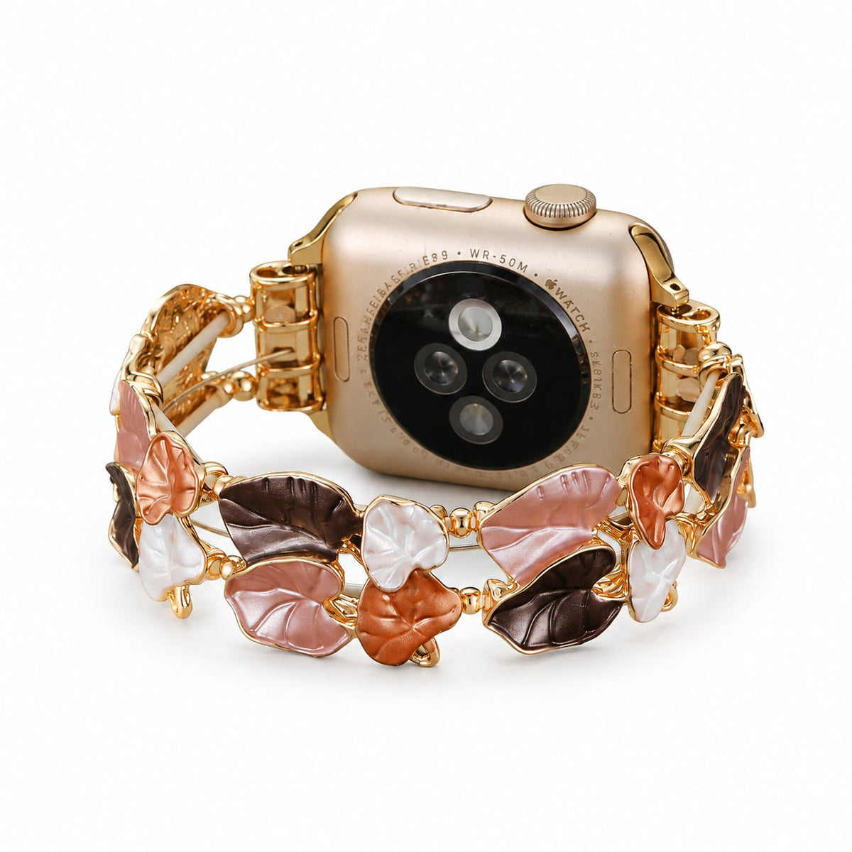iBandGear Enamel Leaf Bracelet Band for Apple Watch – Nature-Inspired Jewelry Style - Pink
