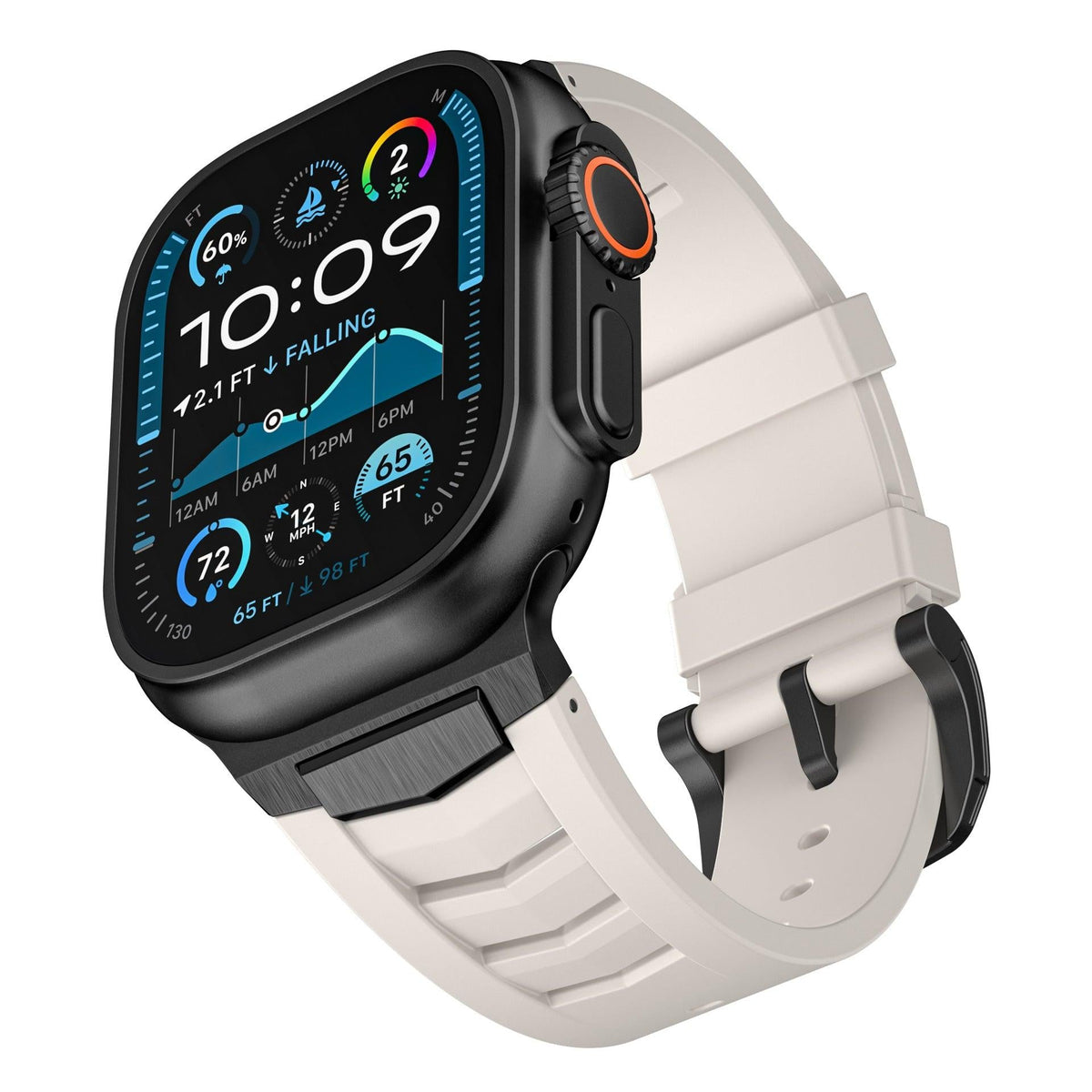 iBandGear Fluoroelastomer Band with Stainless Steel for Apple Watch - Starlight - Black