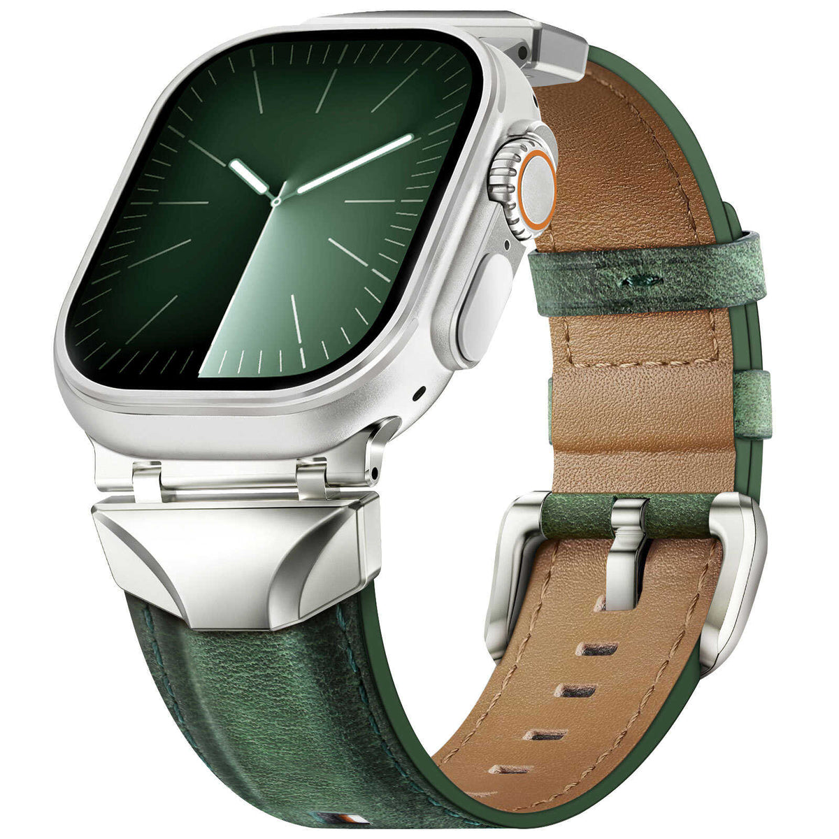 iBandGear HeritageRidge Crazy Horse Leather Band for Apple Watch - Titanium-Green