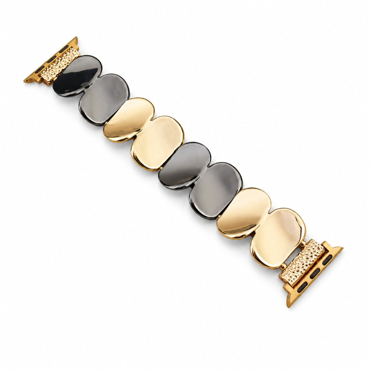 iBandGear Polished Metal Pebble Stretch Bracelet Band for Apple Watch - Black-Gold