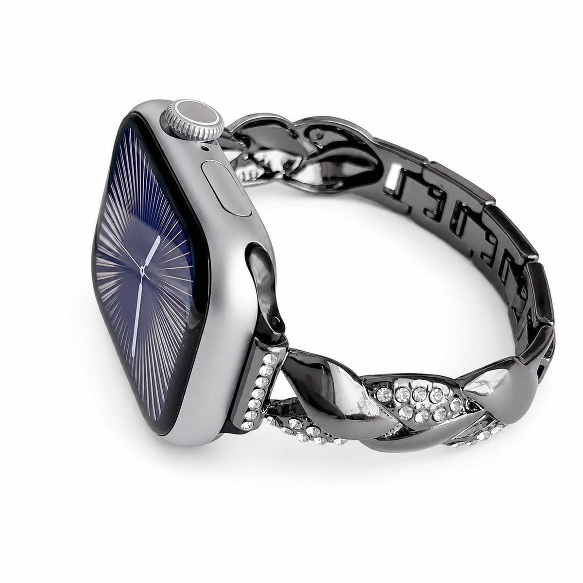 iBandGear Rhinestone Leaf Link Band for Apple Watch – Elegant Metal Bracelet - Black