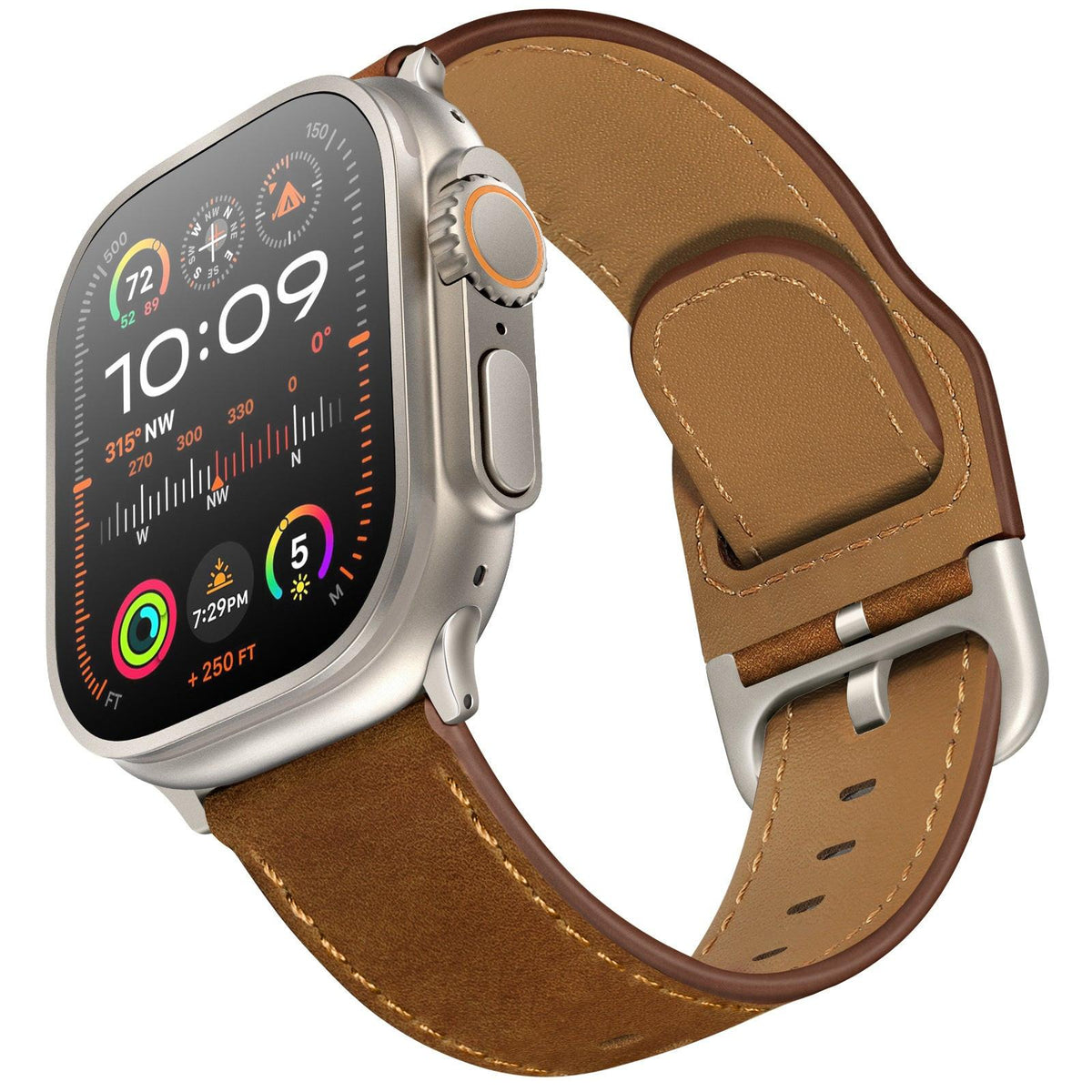iBandGear Stellar Leather Band for Apple Watch - Red Brown Titanium
