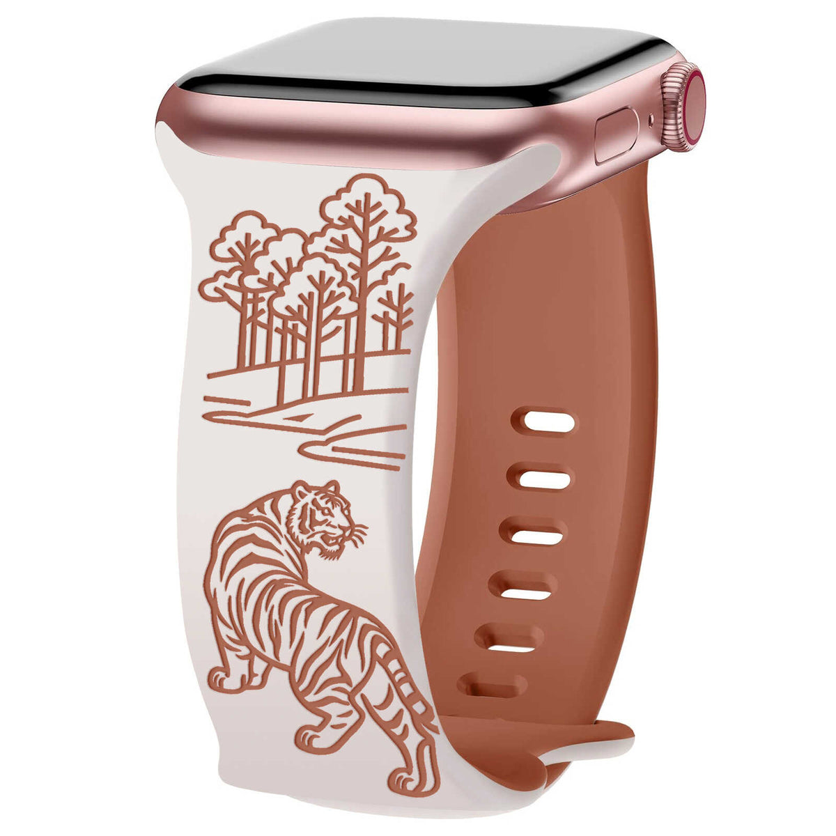 iBandGear Tiger Forest Engraved Band for Apple Watch - Starlight - Brown