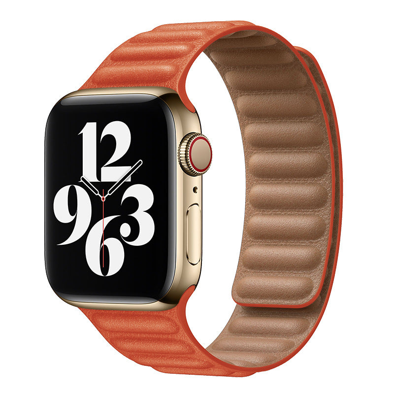 iBandGear Magnetic Leather Link Band - Orange Red