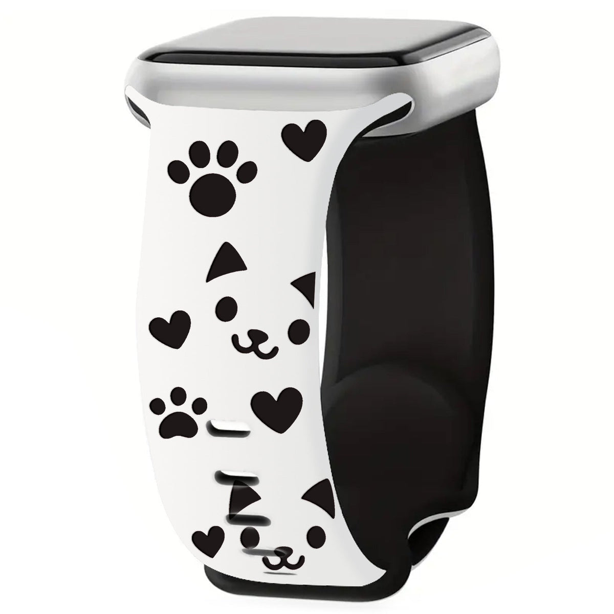 iBandGear 3D Cat Paw Laser Engraved Silicone Band for Apple Watch - White - Black