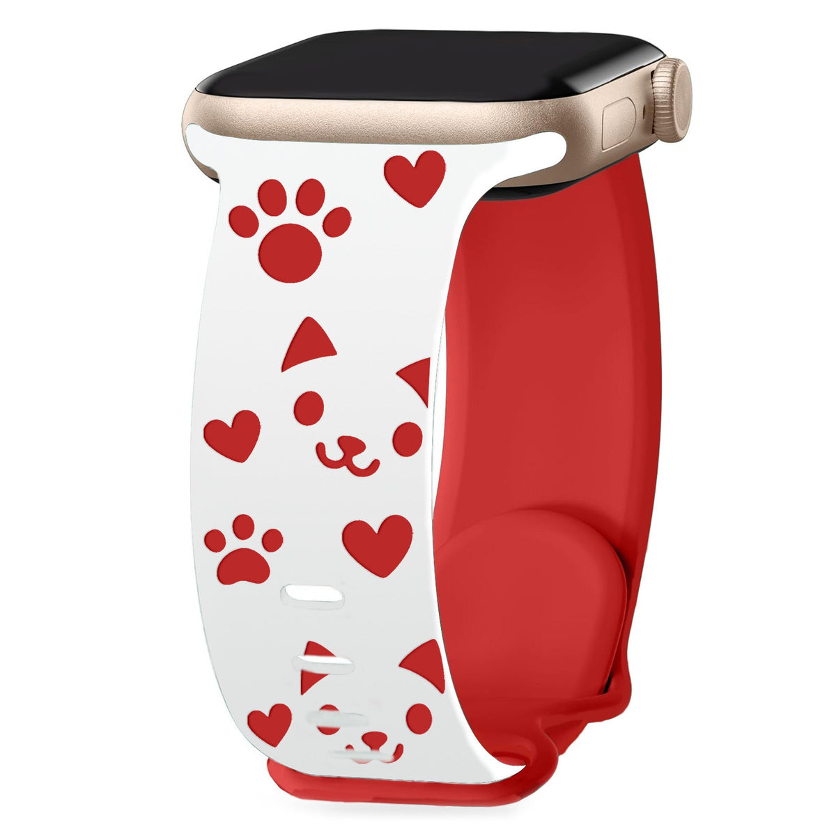 iBandGear 3D Cat Paw Laser Engraved Silicone Band for Apple Watch - White - Red