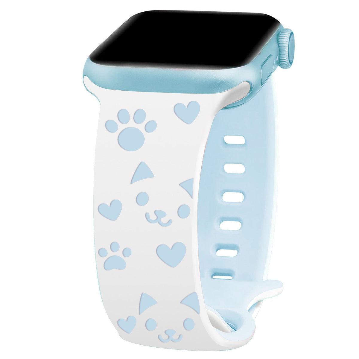 iBandGear 3D Cat Paw Laser Engraved Silicone Band for Apple Watch - White - Blue