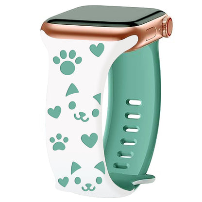 iBandGear 3D Cat Paw Laser Engraved Silicone Band for Apple Watch - White - Pine Green
