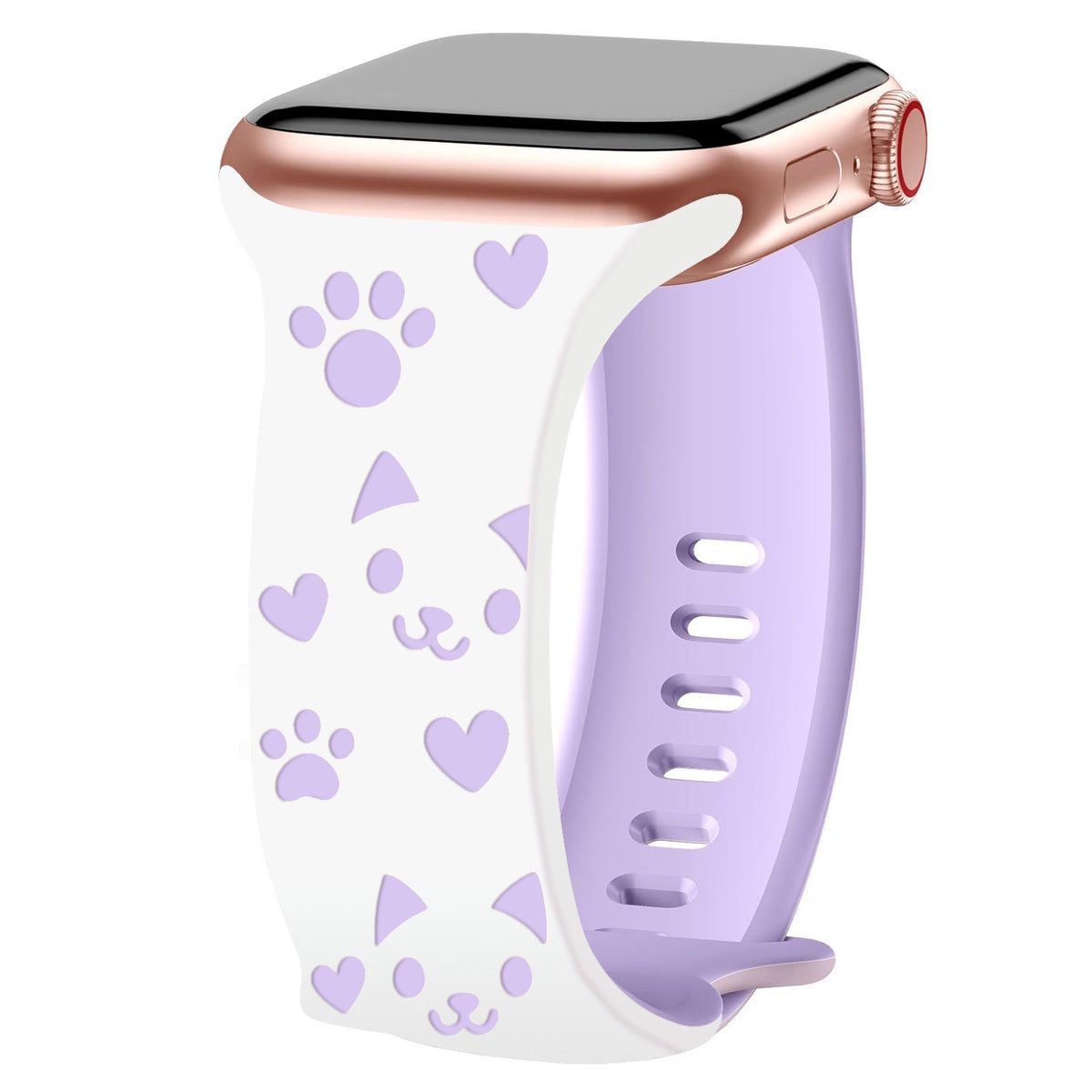 iBandGear 3D Cat Paw Laser Engraved Silicone Band for Apple Watch - White - Purple