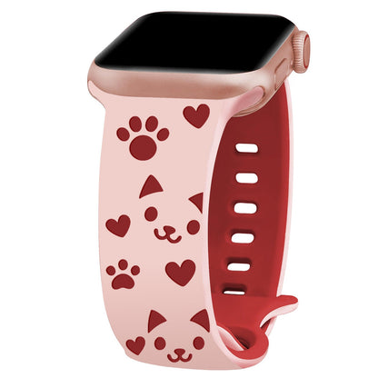 iBandGear 3D Cat Paw Laser Engraved Silicone Band for Apple Watch - Pink - Red