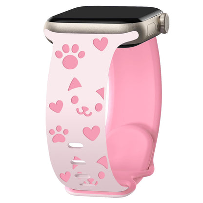iBandGear 3D Cat Paw Laser Engraved Silicone Band for Apple Watch - Pink - Hot Pink