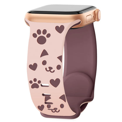iBandGear 3D Cat Paw Laser Engraved Silicone Band for Apple Watch - Pink - Smoky Purple
