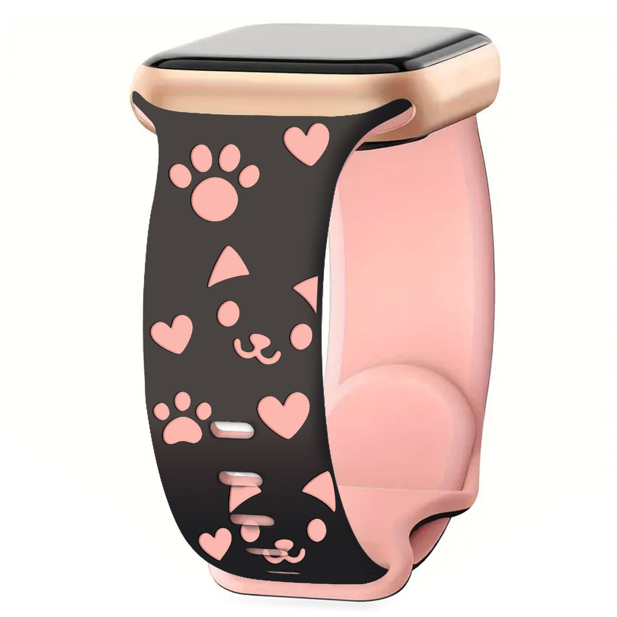 iBandGear 3D Cat Paw Laser Engraved Silicone Band for Apple Watch - Black - Pink