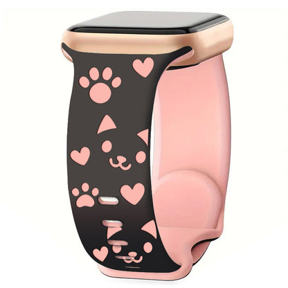 iBandGear 3D Cat Paw Laser Engraved Silicone Band for Apple Watch - Black - Pink