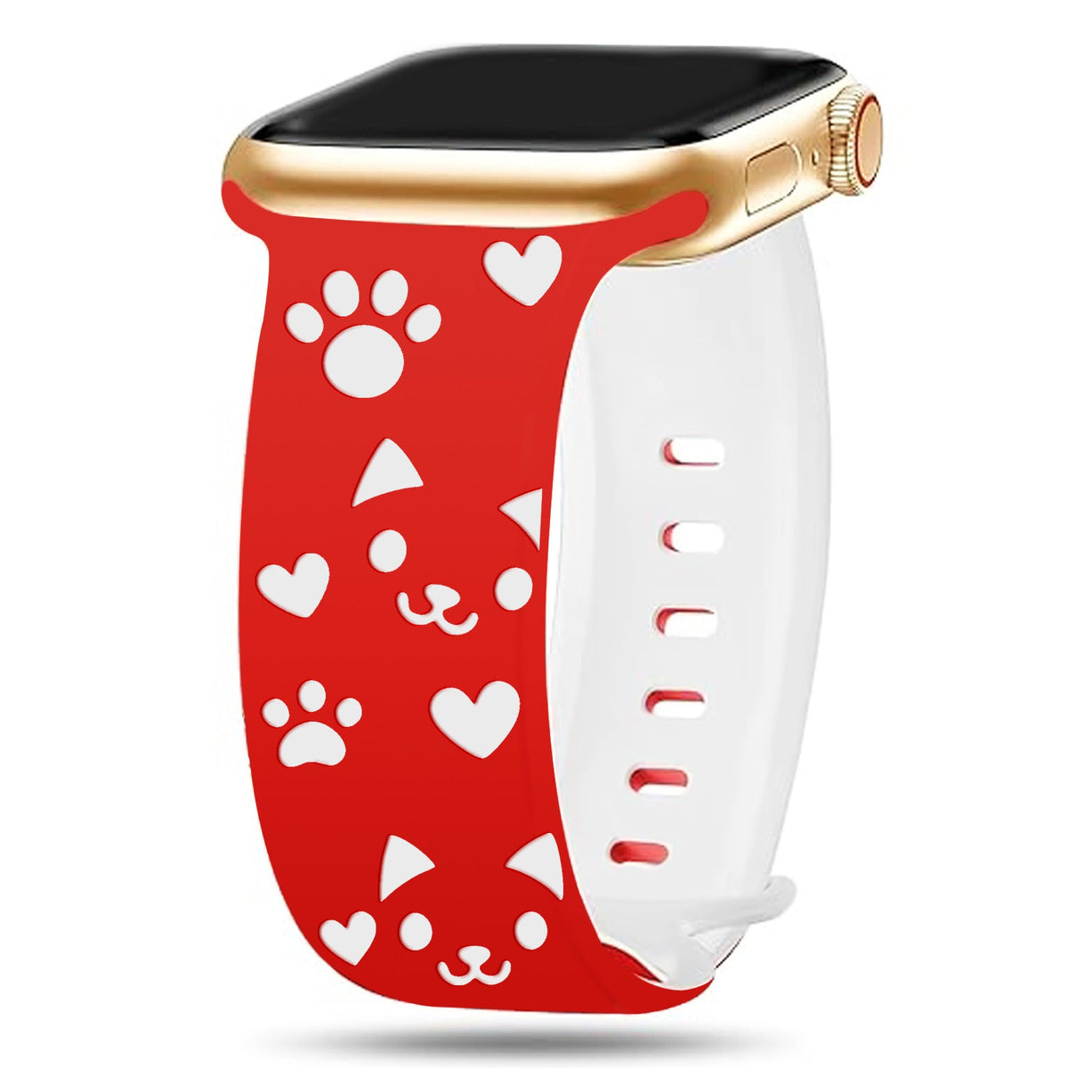 iBandGear 3D Cat Paw Laser Engraved Silicone Band for Apple Watch - Red - White