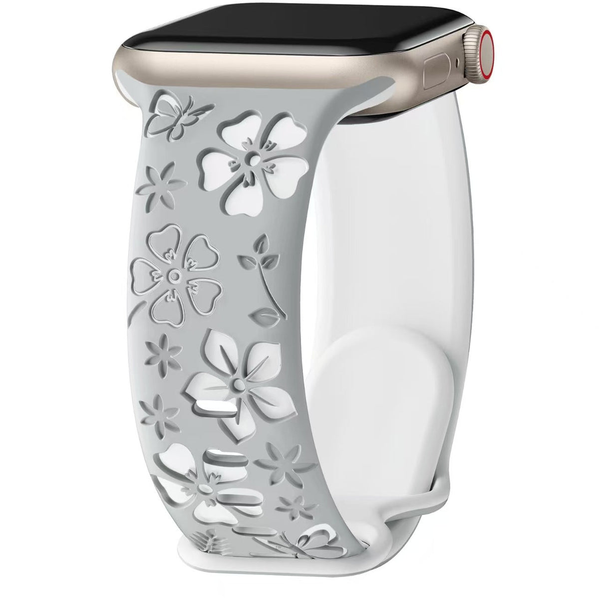 iBandGear 3D Floral Engraved Silicone Band for Apple Watch - Gray-White