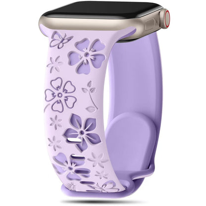 iBandGear 3D Floral Engraved Silicone Band for Apple Watch - Light Purple-Dark Purple