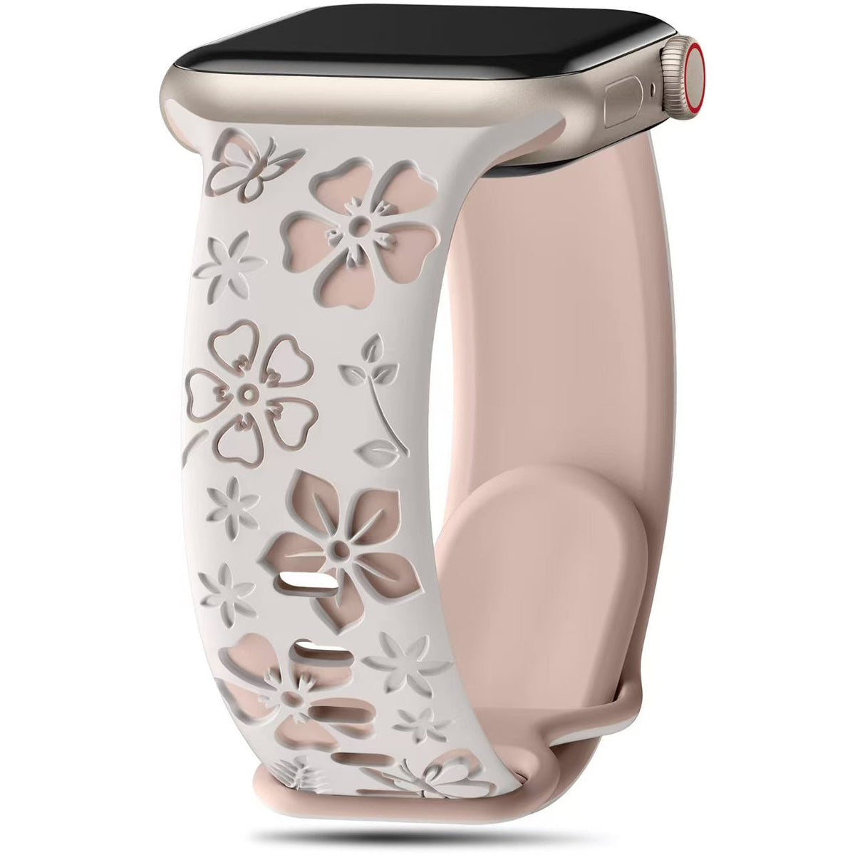 iBandGear 3D Floral Engraved Silicone Band for Apple Watch - Starlight-Pink Sand