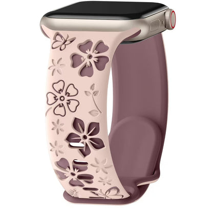 iBandGear 3D Floral Engraved Silicone Band for Apple Watch - Pink-Smoke Purple