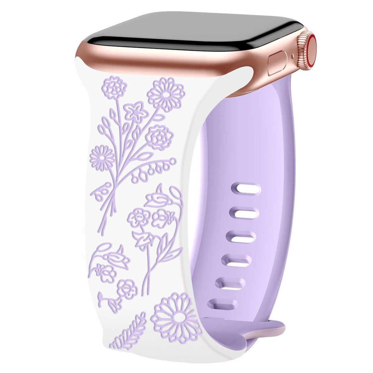 iBandGear 3D Floral Laser Engraved Silicone Band for Apple Watch - White - Purple