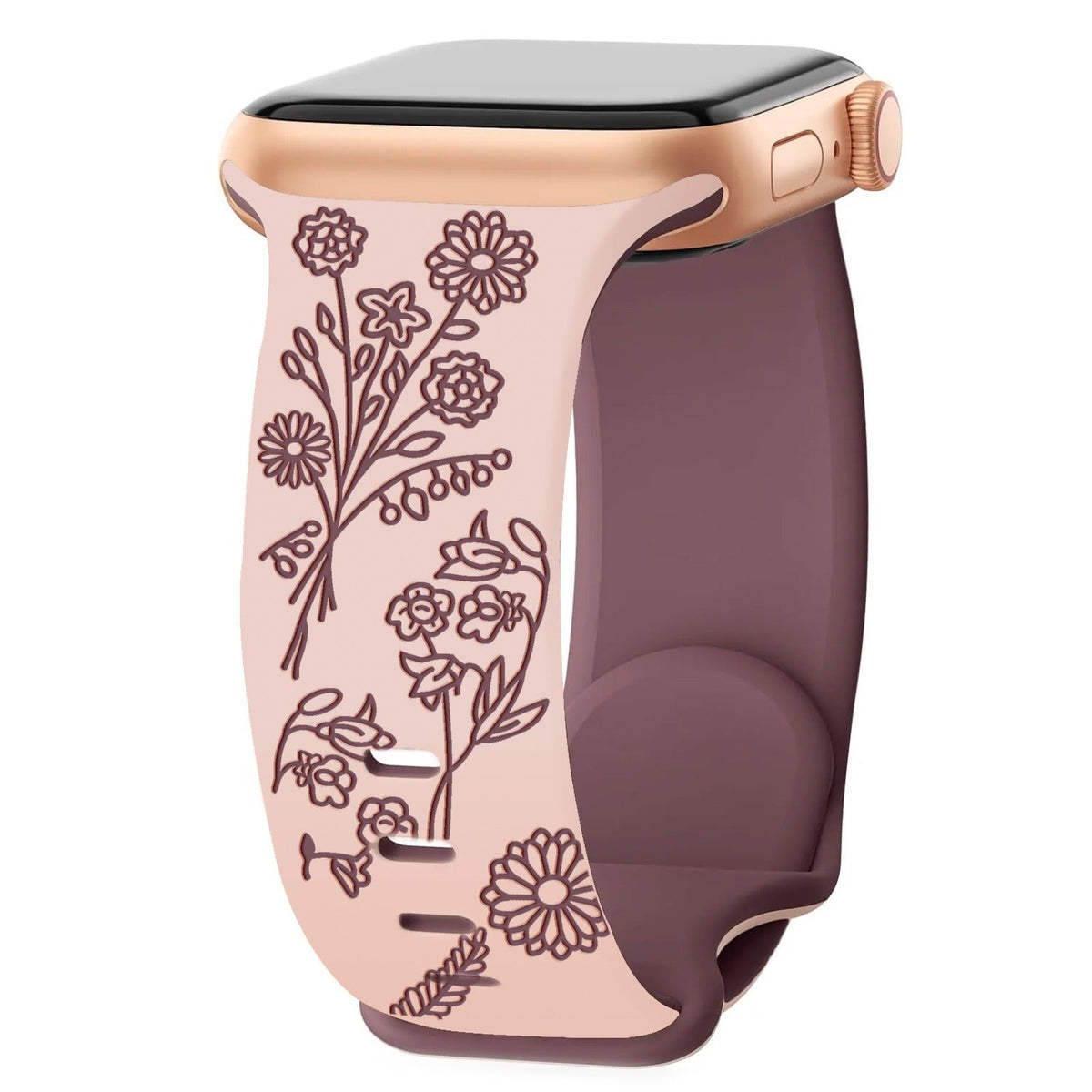 iBandGear 3D Floral Laser Engraved Silicone Band for Apple Watch - Pink - Smoky Purple