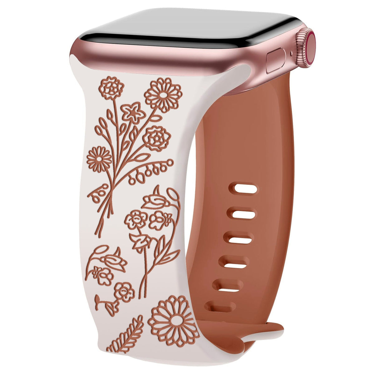 iBandGear 3D Floral Laser Engraved Silicone Band for Apple Watch - Starlight - Brown