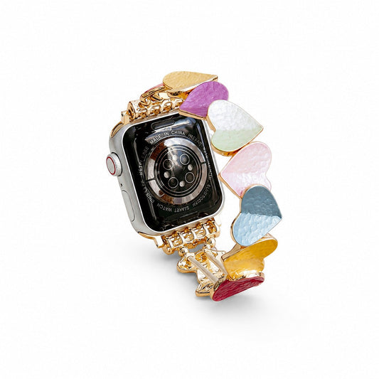 iBandGear 3D Folded Heart Elastic Band for Apple Watch – Colorful Metal Bracelet Style - Gold