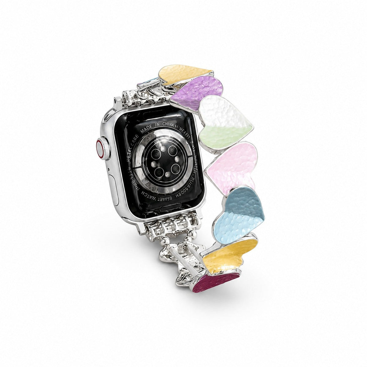 iBandGear 3D Folded Heart Elastic Band for Apple Watch – Colorful Metal Bracelet Style - Silver