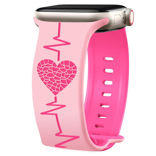 iBandGear 3D Heartbeat Laser Engraved Silicone Band for Apple Watch - Pink - Barbie Pink