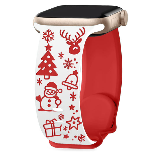 iBandGear 3D Laser-Engraved Christmas Silicone Band for Apple Watch - White-Red