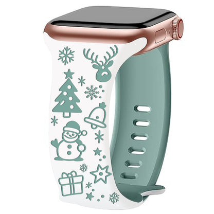 iBandGear 3D Laser-Engraved Christmas Silicone Band for Apple Watch - White-Pine Green