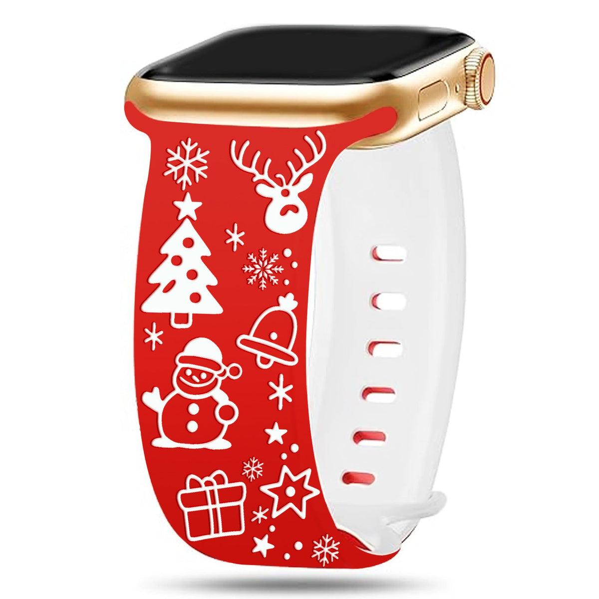 iBandGear 3D Laser-Engraved Christmas Silicone Band for Apple Watch - Red-White