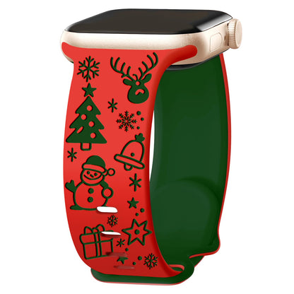iBandGear 3D Laser-Engraved Christmas Silicone Band for Apple Watch - Red-Green