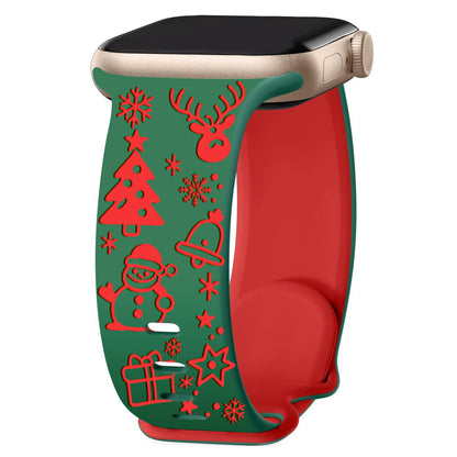iBandGear 3D Laser-Engraved Christmas Silicone Band for Apple Watch - Green-Red