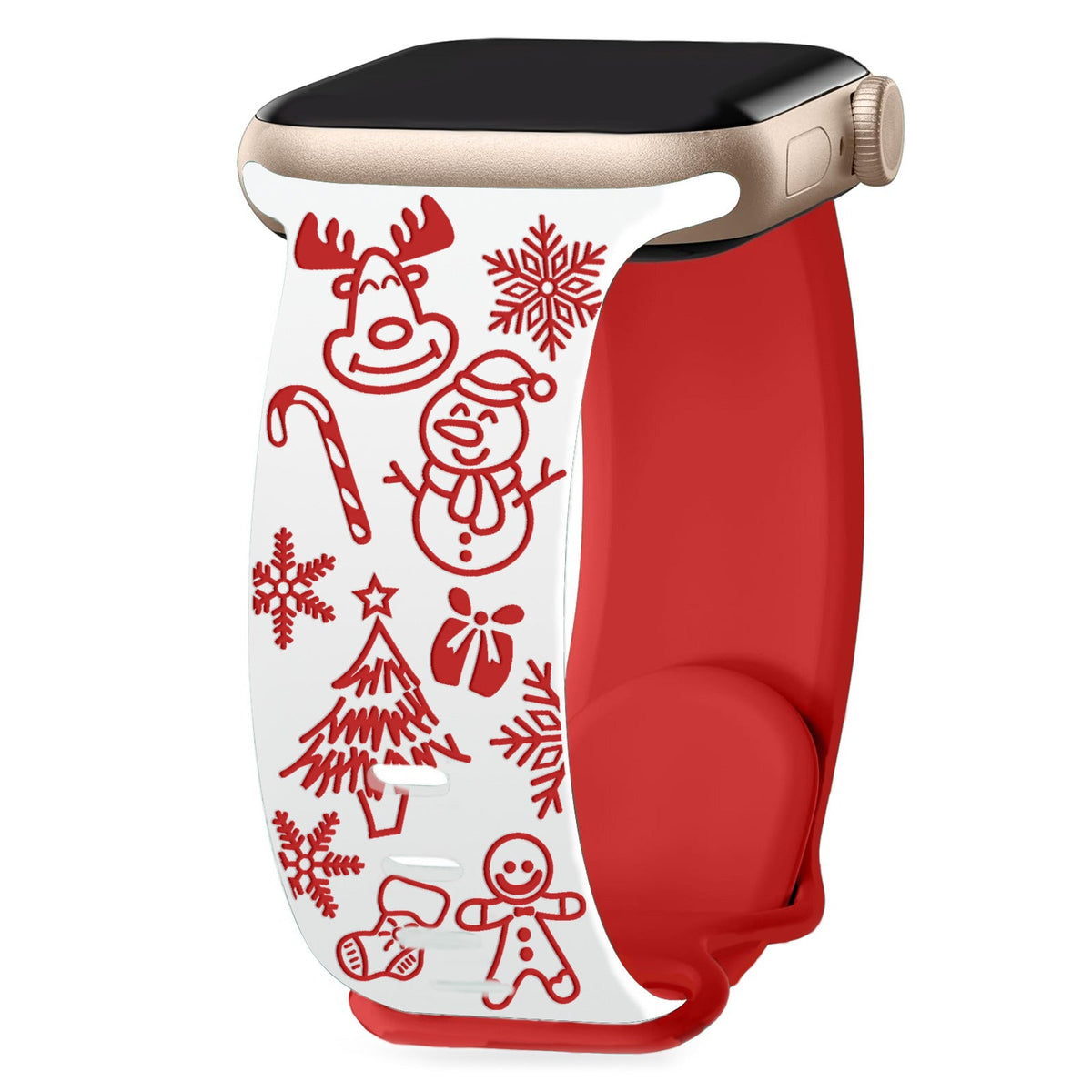 iBandGear 3D Laser-Engraved Christmas Tree Silicone Band for Apple Watch - White-Red