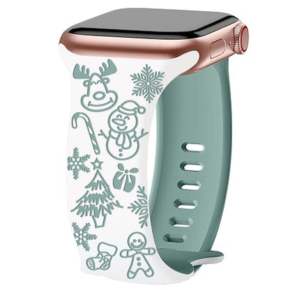 iBandGear 3D Laser-Engraved Christmas Tree Silicone Band for Apple Watch - White-Pine Green