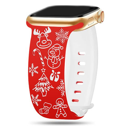 iBandGear 3D Laser-Engraved Christmas Tree Silicone Band for Apple Watch - Red-White