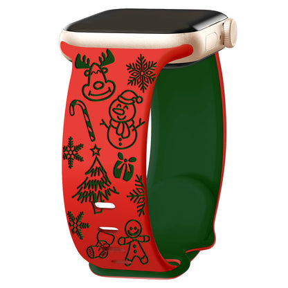 iBandGear 3D Laser-Engraved Christmas Tree Silicone Band for Apple Watch - Red-Green
