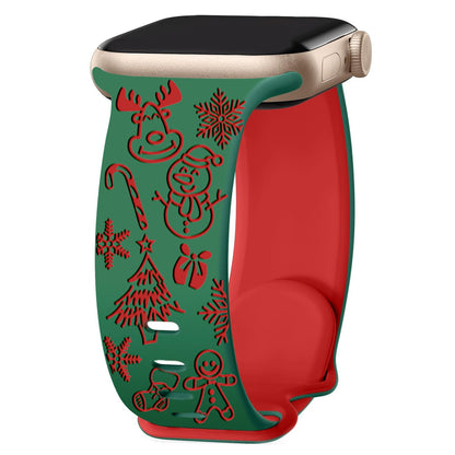 iBandGear 3D Laser-Engraved Christmas Tree Silicone Band for Apple Watch - Green-Red