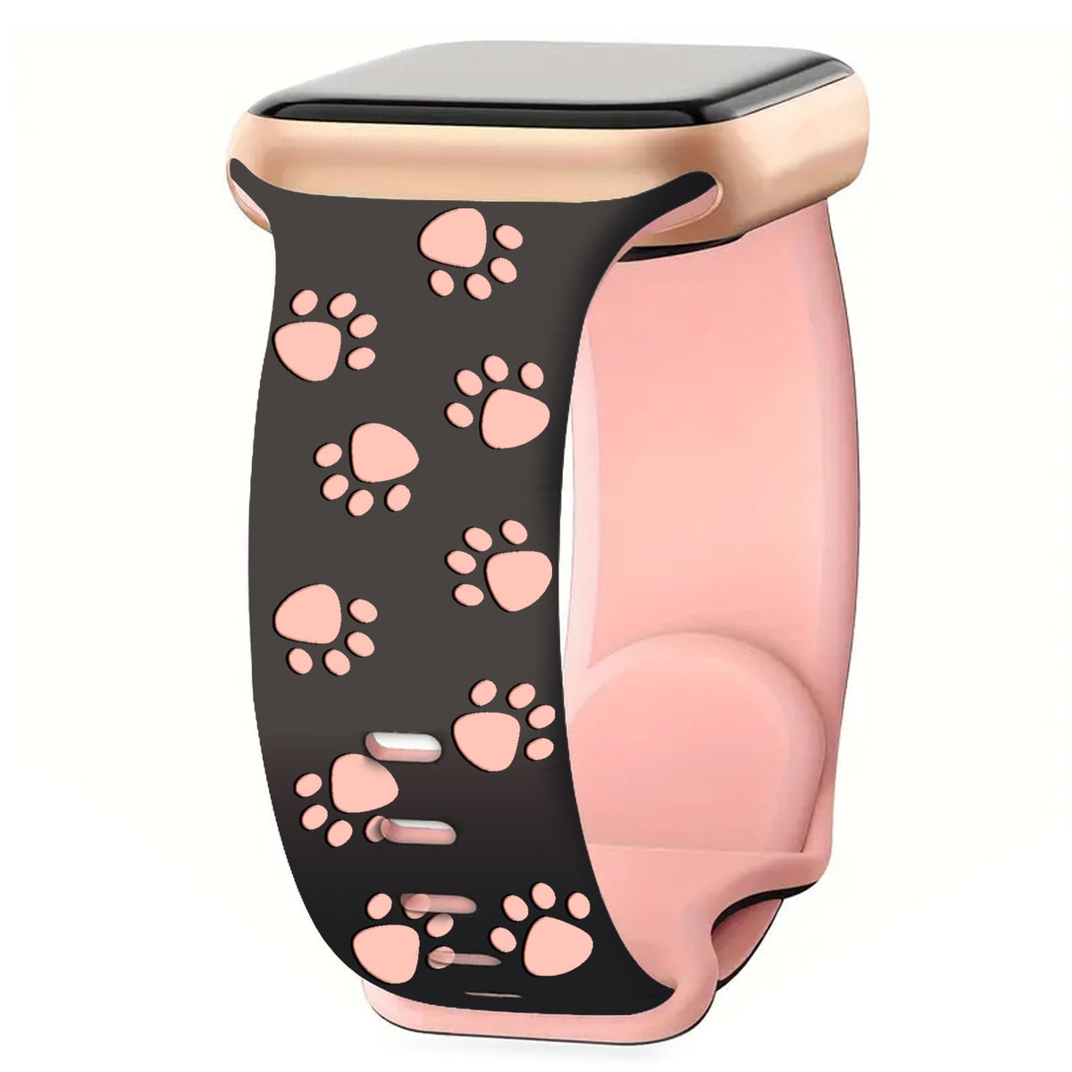 iBandGear 3D Paw Print Engraved Silicone Band for Apple Watch Cute Pet Style - Black-Pink