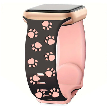 iBandGear 3D Paw Print Engraved Silicone Band for Apple Watch Cute Pet Style - Black-Pink