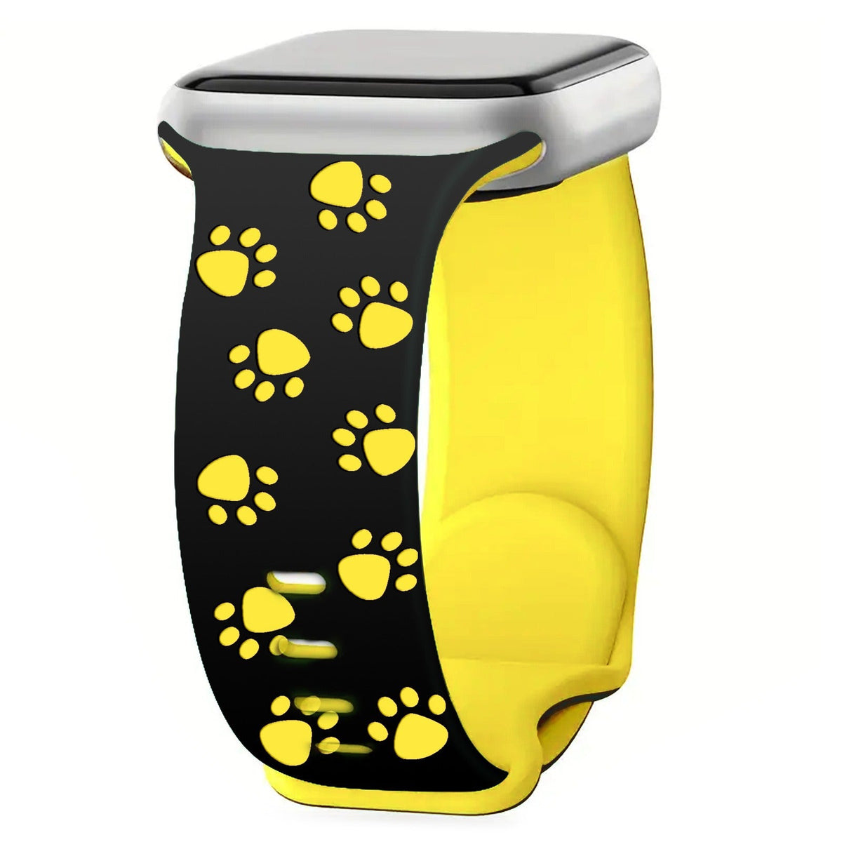iBandGear 3D Paw Print Engraved Silicone Band for Apple Watch Cute Pet Style - Black-Yellow