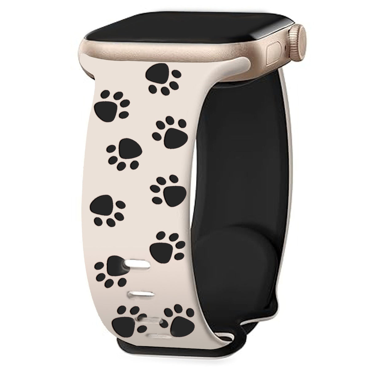 iBandGear 3D Paw Print Engraved Silicone Band for Apple Watch Cute Pet Style - Starlight-Black