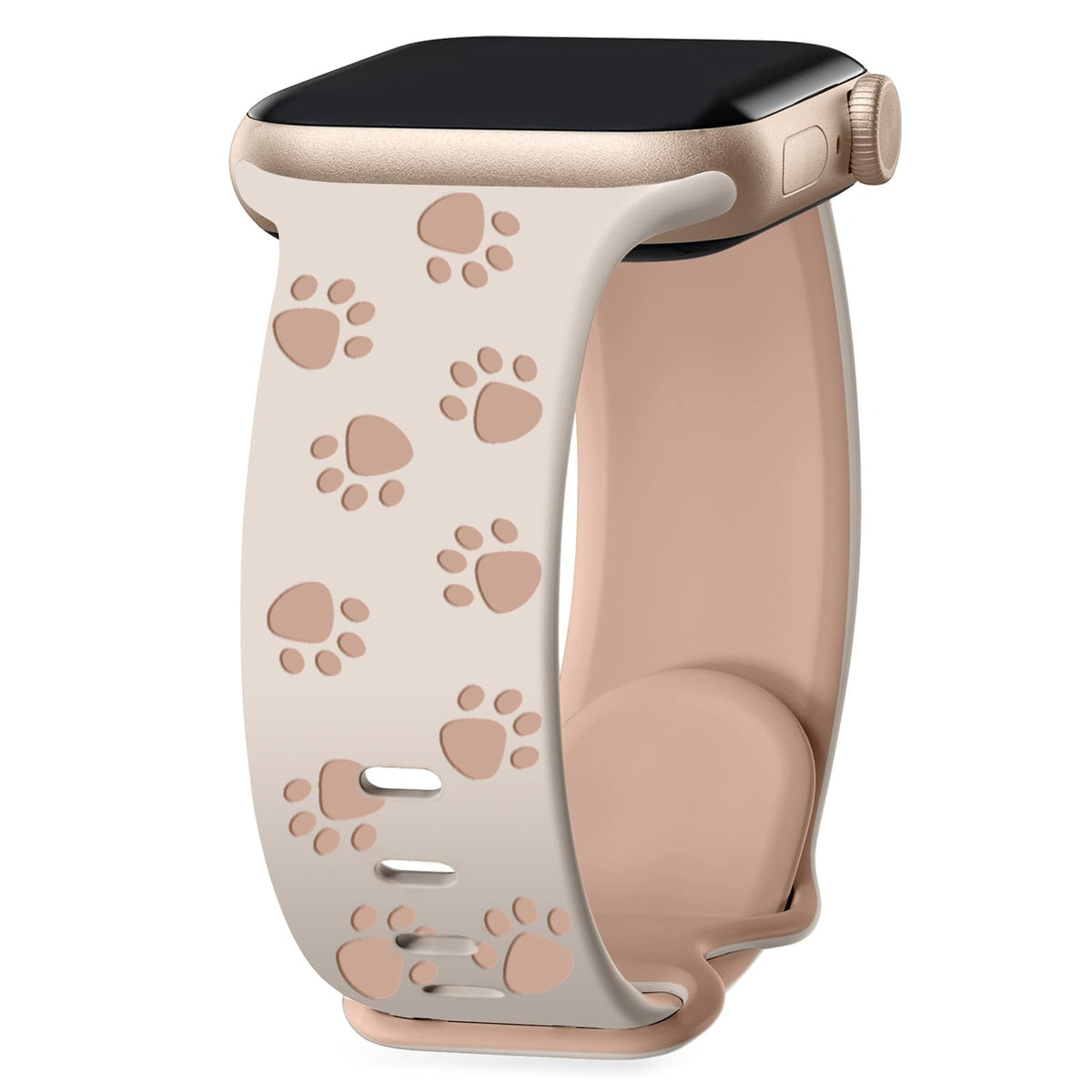 iBandGear 3D Paw Print Engraved Silicone Band for Apple Watch Cute Pet Style - Starlight-Milk Tea
