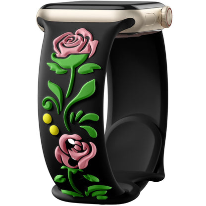 iBandGear 3D Rose Embossed Silicone Band for Apple Watch - Pink – Black