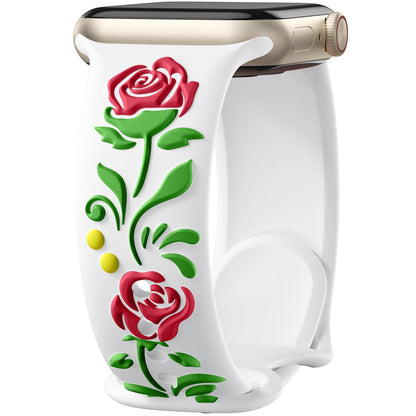 iBandGear 3D Rose Embossed Silicone Band for Apple Watch - Red – White