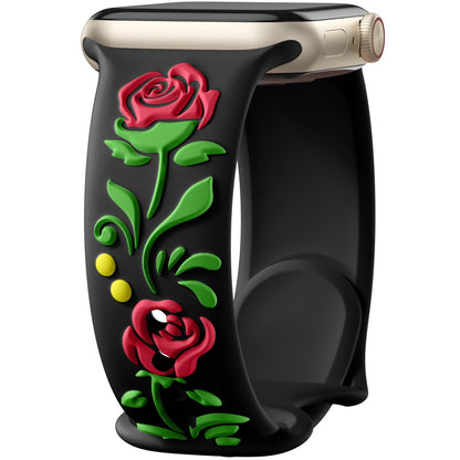 iBandGear 3D Rose Embossed Silicone Band for Apple Watch - Red – Black