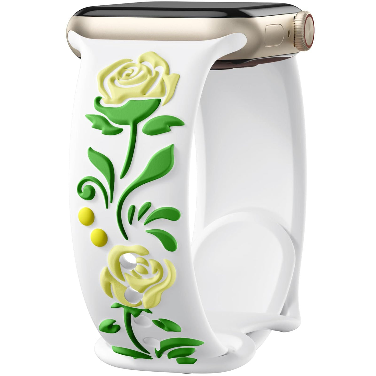 iBandGear 3D Rose Embossed Silicone Band for Apple Watch - Cream Yellow – White